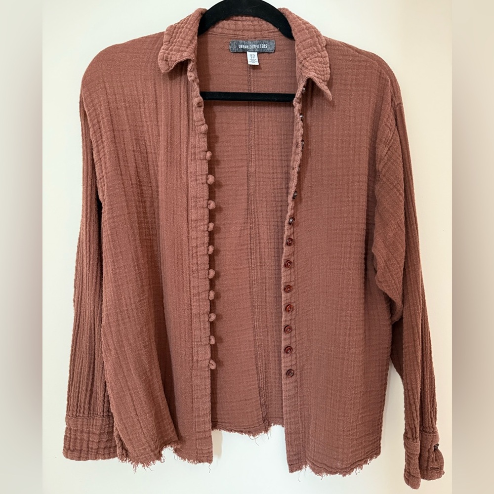 Urban Outfitters Women's Textured Button-Up Top - Brown
